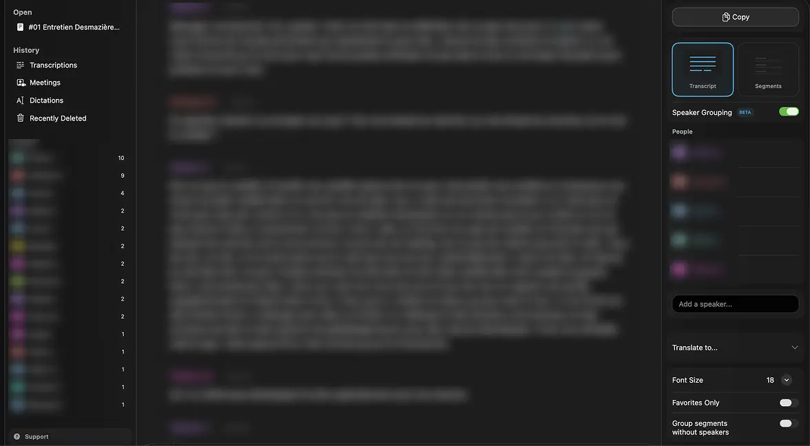 Desmazières – Retranscription d'un atelier dans MacWhisper