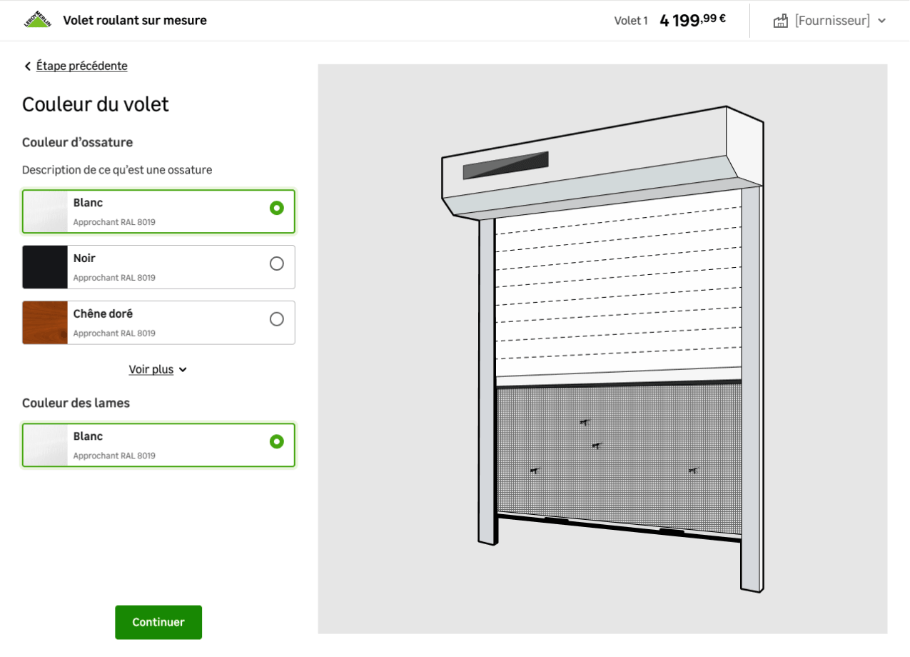 Leroy Merlin – Configurateur volet roulant, étape Couleur du volet 2