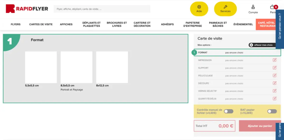 Rapid Flyer – Ancien site, configurateur de la carte de visite