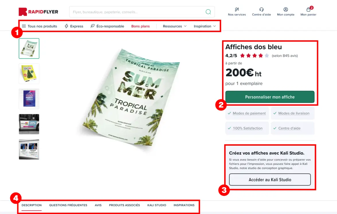Rapid Flyer – Après, nouvelle page produit annotée