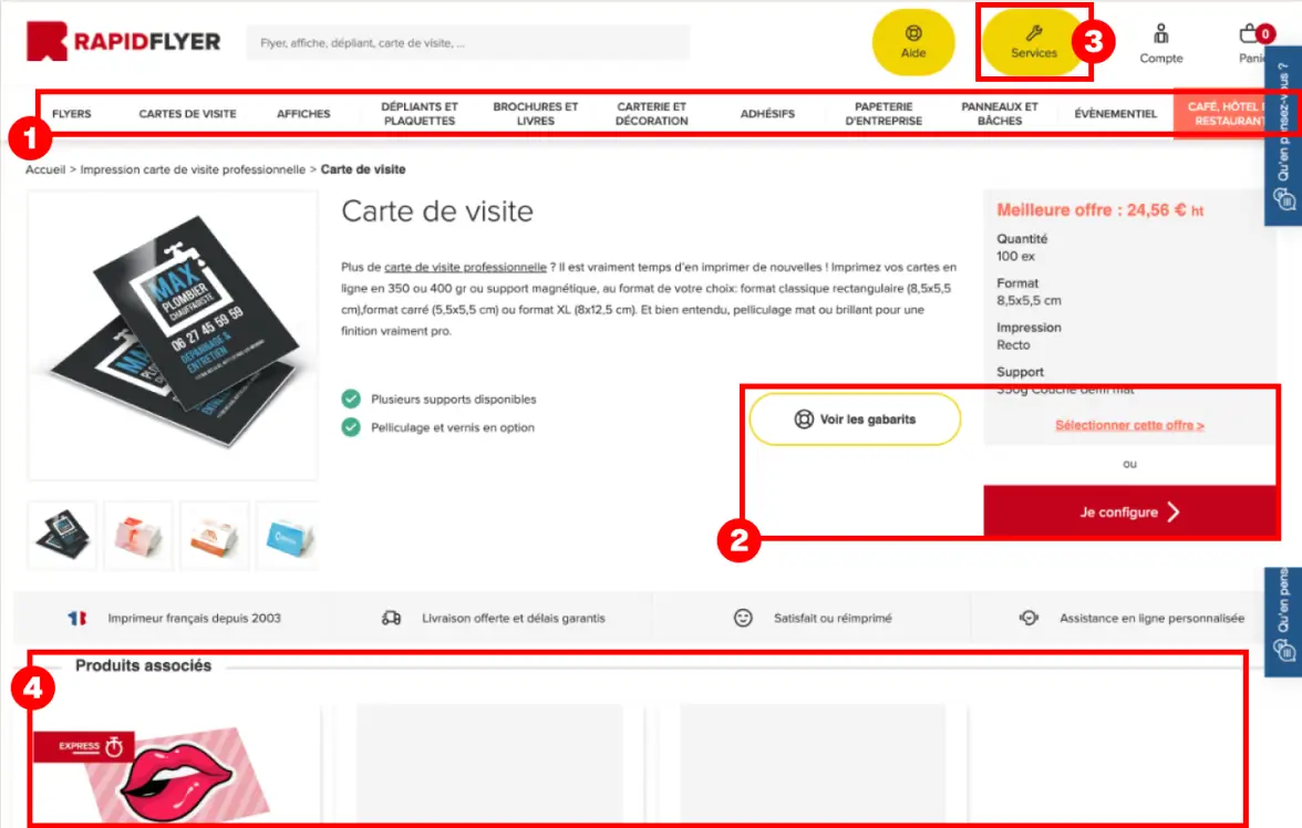 Rapid Flyer – Avant, ancienne page produit annotée