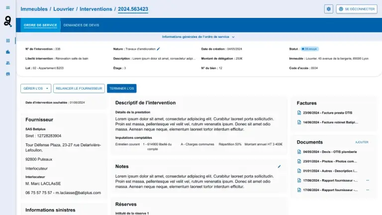 Sergic – Module Travaux, page ordre de service (variante)