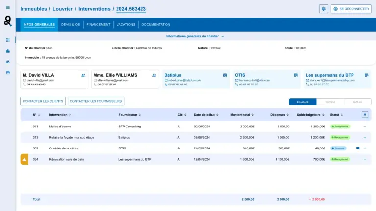 Sergic – Module Travaux, page ordre de service